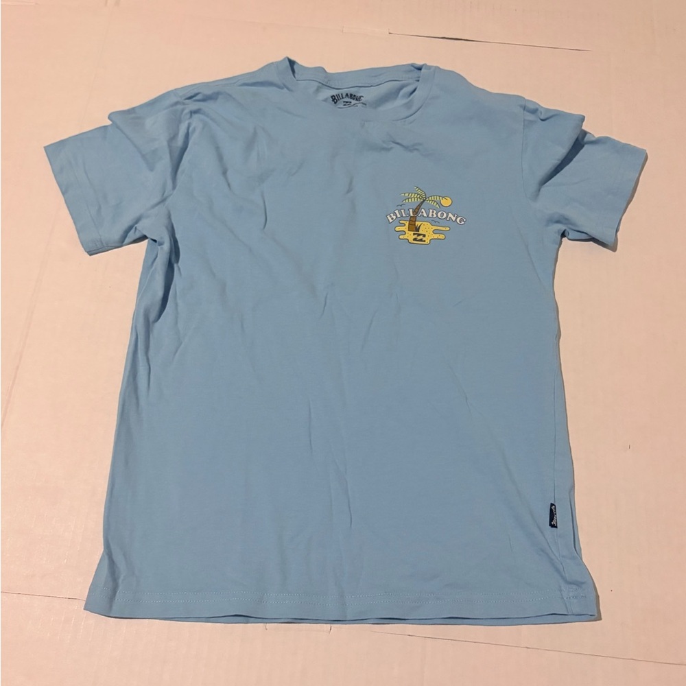 Billabong Light Blue Short Sleeve Tee with Yellow Logo Boys Size Medium EUC
